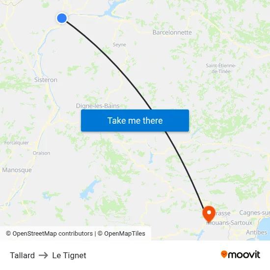 Tallard to Le Tignet map