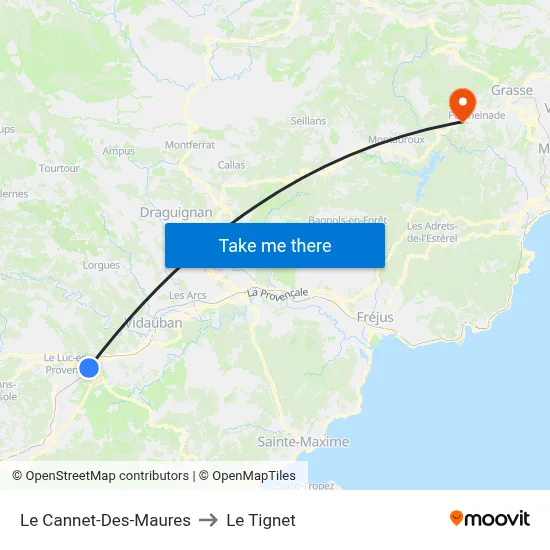 Le Cannet-Des-Maures to Le Tignet map