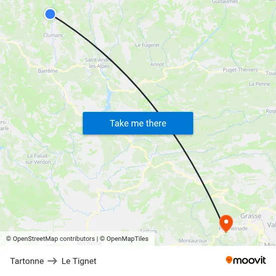 Tartonne to Le Tignet map