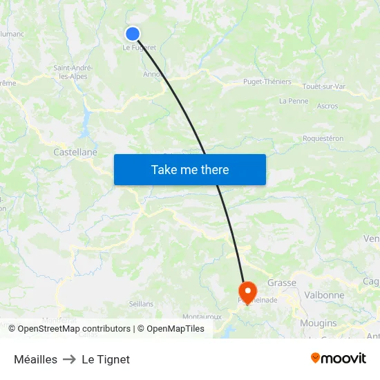 Méailles to Le Tignet map