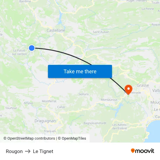 Rougon to Le Tignet map