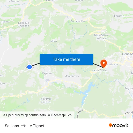 Seillans to Le Tignet map