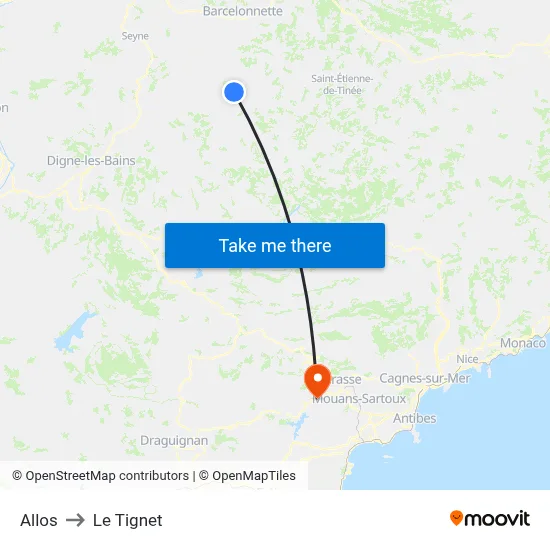 Allos to Le Tignet map