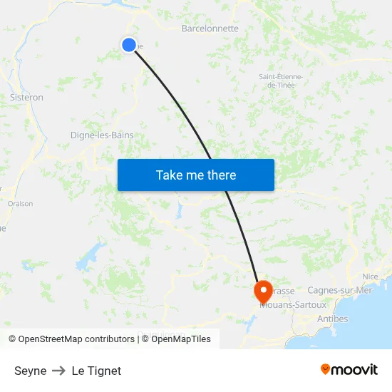 Seyne to Le Tignet map