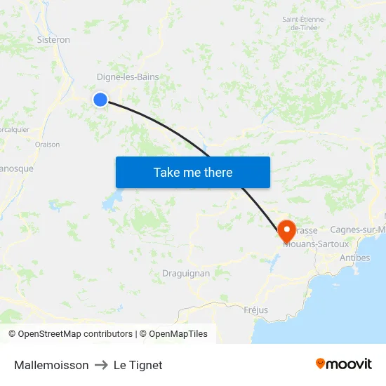 Mallemoisson to Le Tignet map