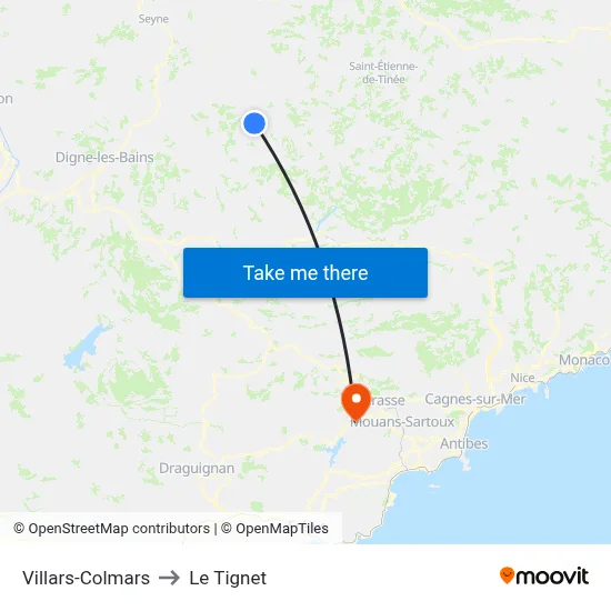 Villars-Colmars to Le Tignet map