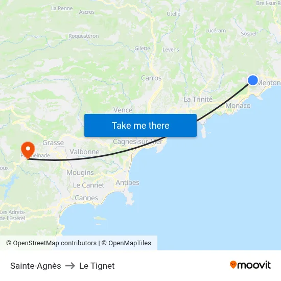 Sainte-Agnès to Le Tignet map