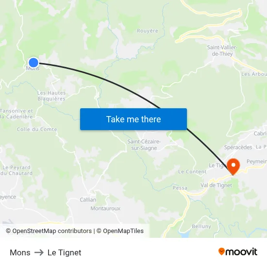 Mons to Le Tignet map