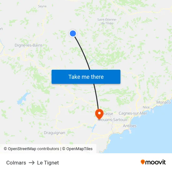 Colmars to Le Tignet map