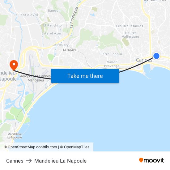 Cannes to Mandelieu-La-Napoule map