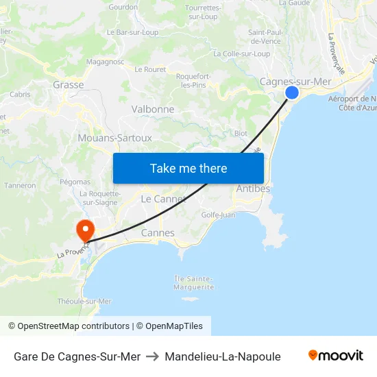 Gare De Cagnes-Sur-Mer to Mandelieu-La-Napoule map