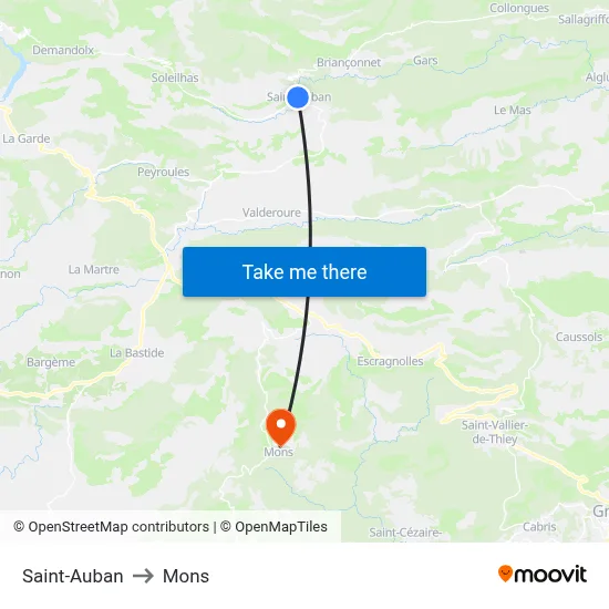 Saint-Auban to Mons map