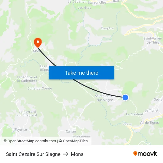 Saint Cezaire Sur Siagne to Mons map