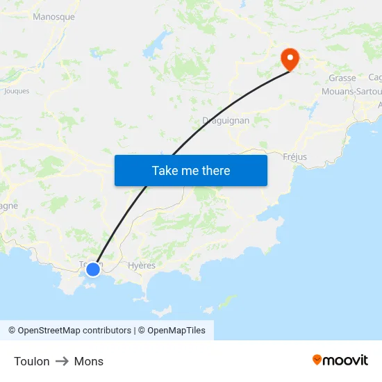Toulon to Mons map
