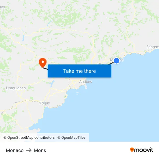 Monaco to Mons map