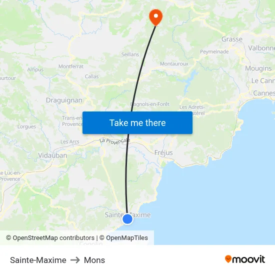 Sainte-Maxime to Mons map