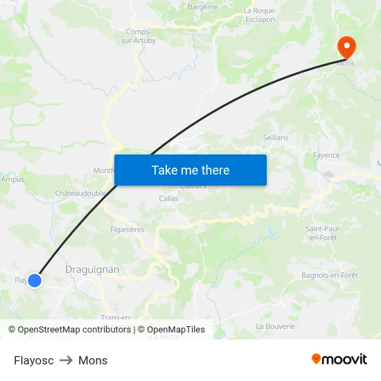 Flayosc to Mons map