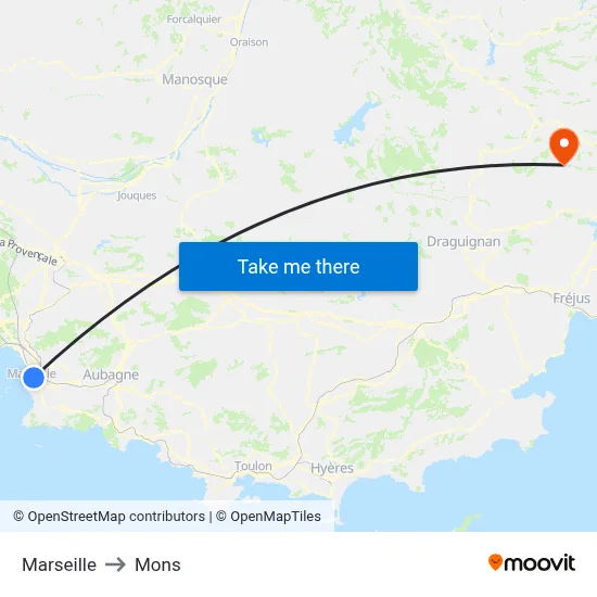 Marseille to Mons map