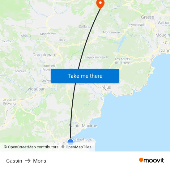 Gassin to Mons map