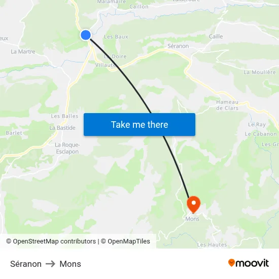 Séranon to Mons map