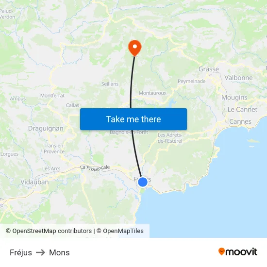 Fréjus to Mons map