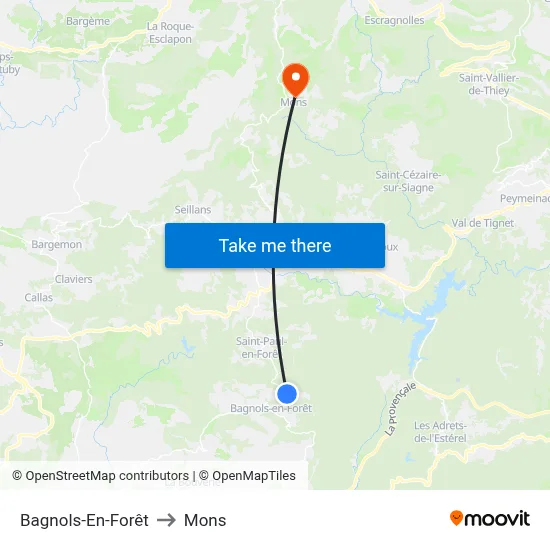 Bagnols-En-Forêt to Mons map
