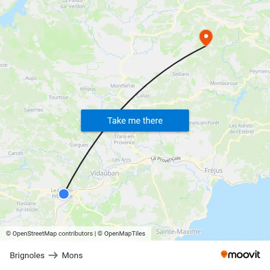 Brignoles to Mons map