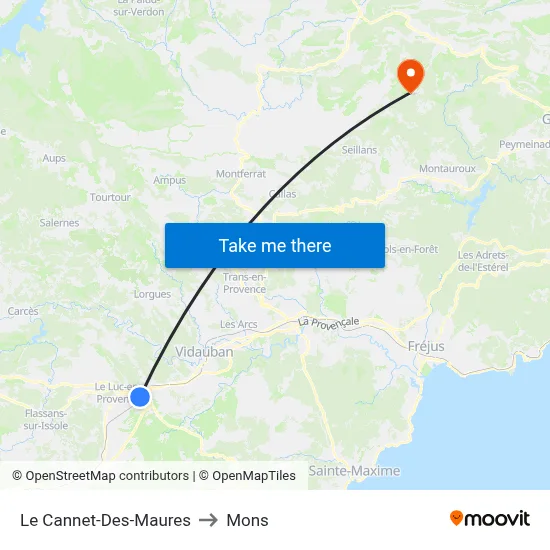 Le Cannet-Des-Maures to Mons map