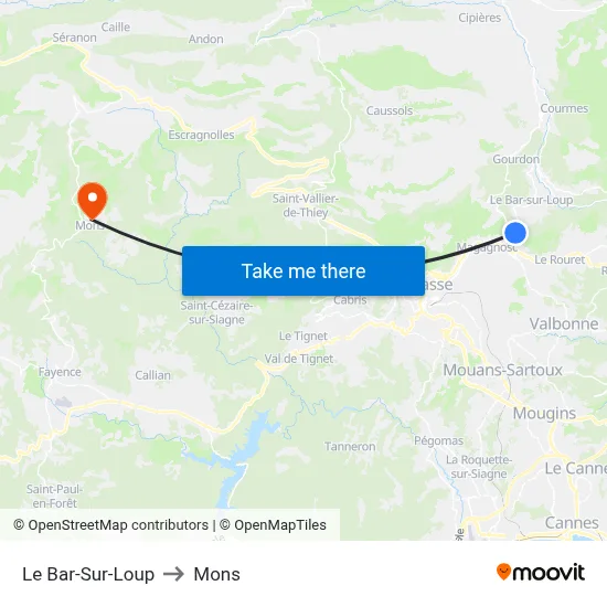 Le Bar-Sur-Loup to Mons map