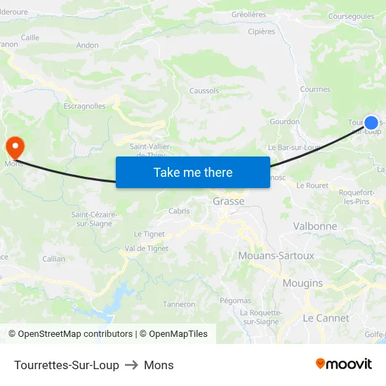 Tourrettes-Sur-Loup to Mons map