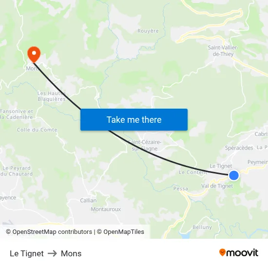 Le Tignet to Mons map