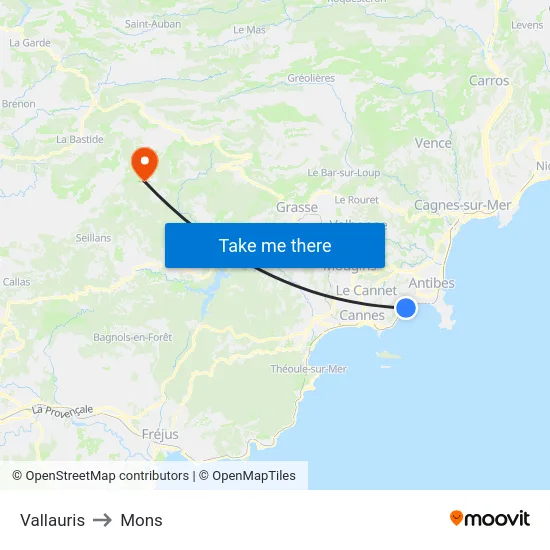 Vallauris to Mons map
