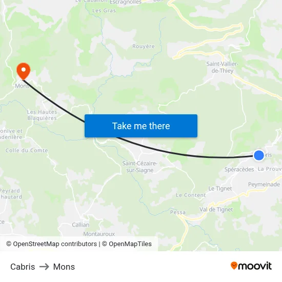 Cabris to Mons map