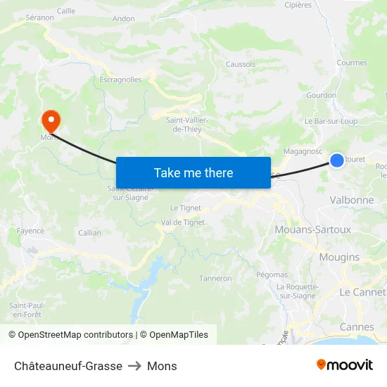 Châteauneuf-Grasse to Mons map