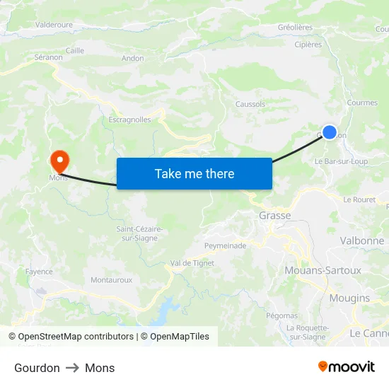 Gourdon to Mons map