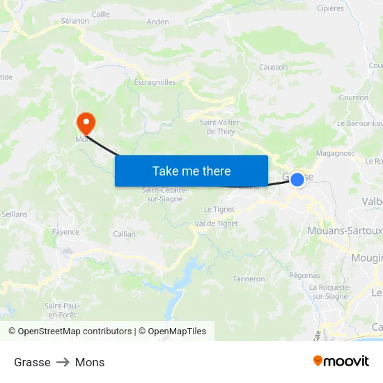 Grasse to Mons map