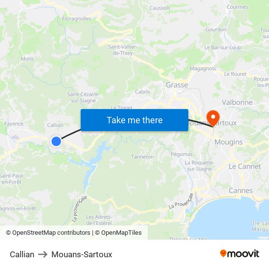 Callian to Mouans-Sartoux map