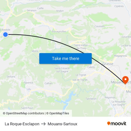 La Roque-Esclapon to Mouans-Sartoux map