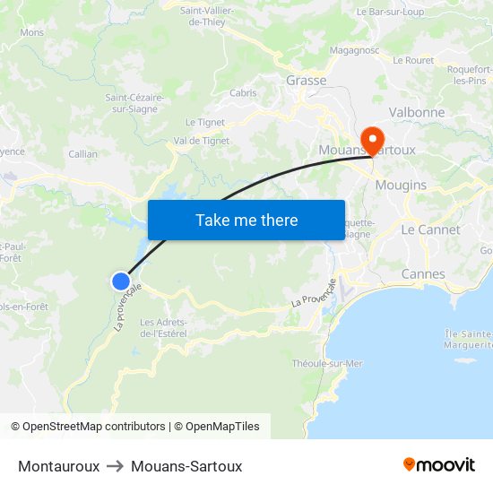 Montauroux to Mouans-Sartoux map