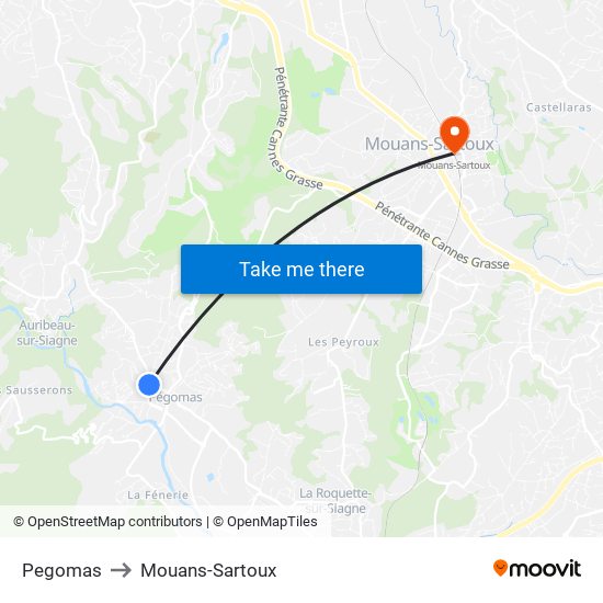 Pegomas to Mouans-Sartoux map