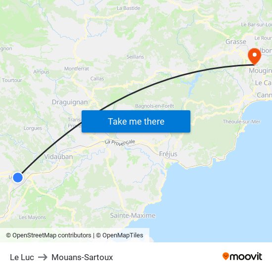 Le Luc to Mouans-Sartoux map