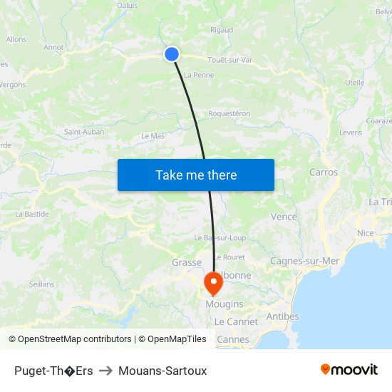 Puget-Th�Ers to Mouans-Sartoux map