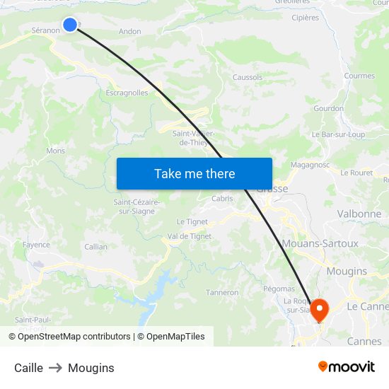 Caille to Mougins map