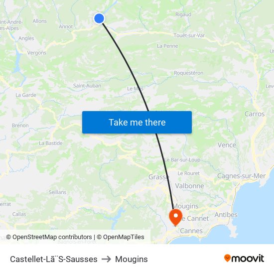 Castellet-Lã¨S-Sausses to Mougins map