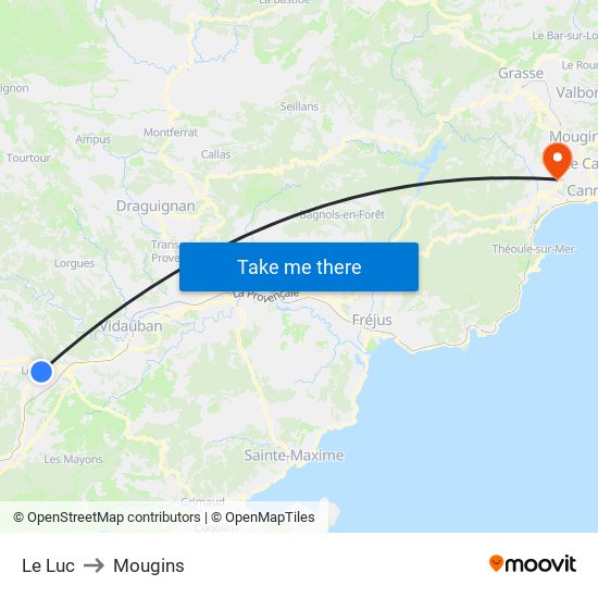 Le Luc to Mougins map