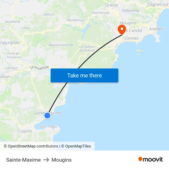 Sainte-Maxime to Mougins map