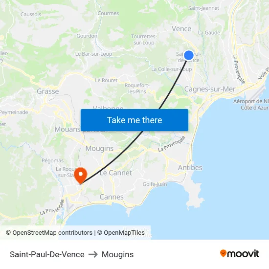 Saint-Paul-De-Vence to Mougins map