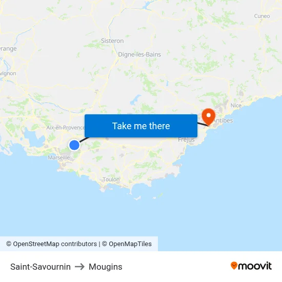 Saint-Savournin to Mougins map