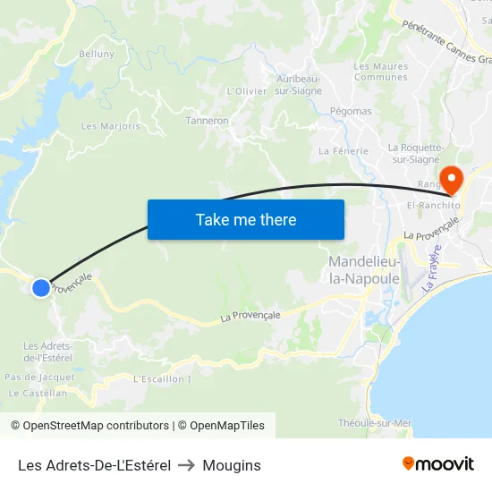 Les Adrets-De-L'Estérel to Mougins map