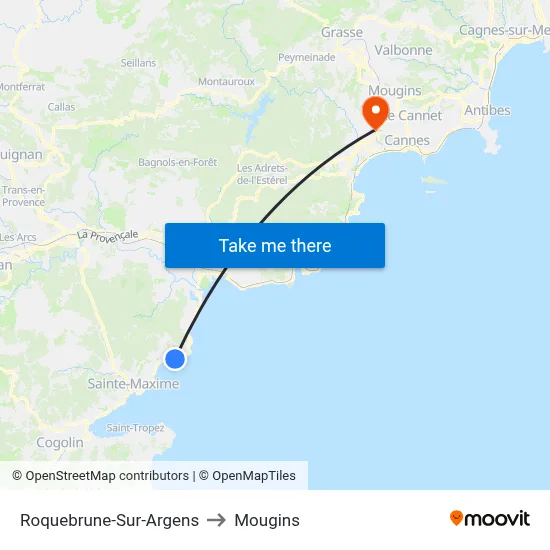 Roquebrune-Sur-Argens to Mougins map